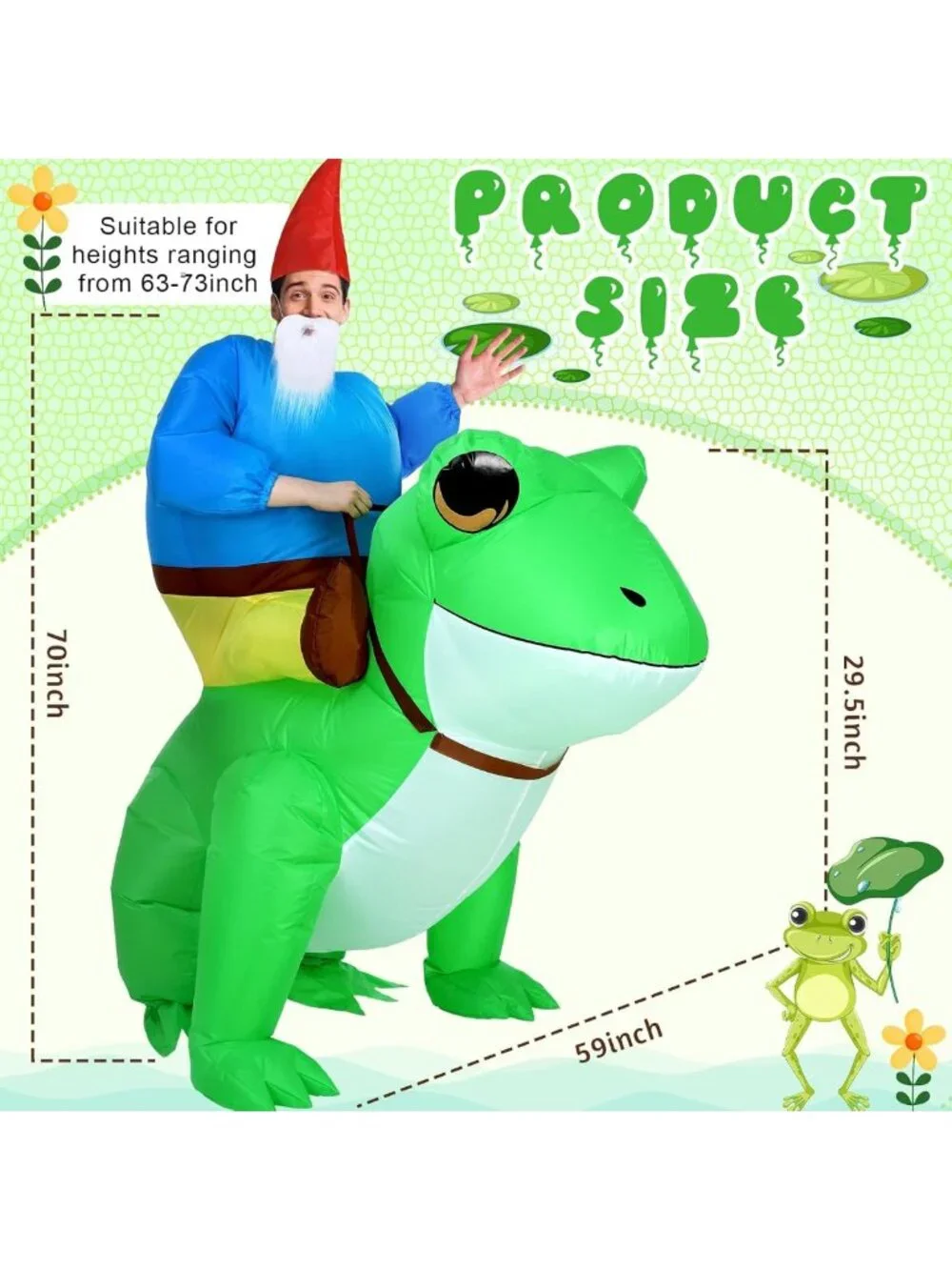 Unisex Inflatable Frog Costume for Adults - Fun Ride-On Gnome Outfit